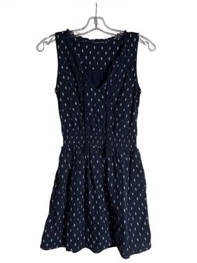 Abercrombie & Fitch V Neck Mini Dress Navy Blue White Floral Sz XS Boho Pockets